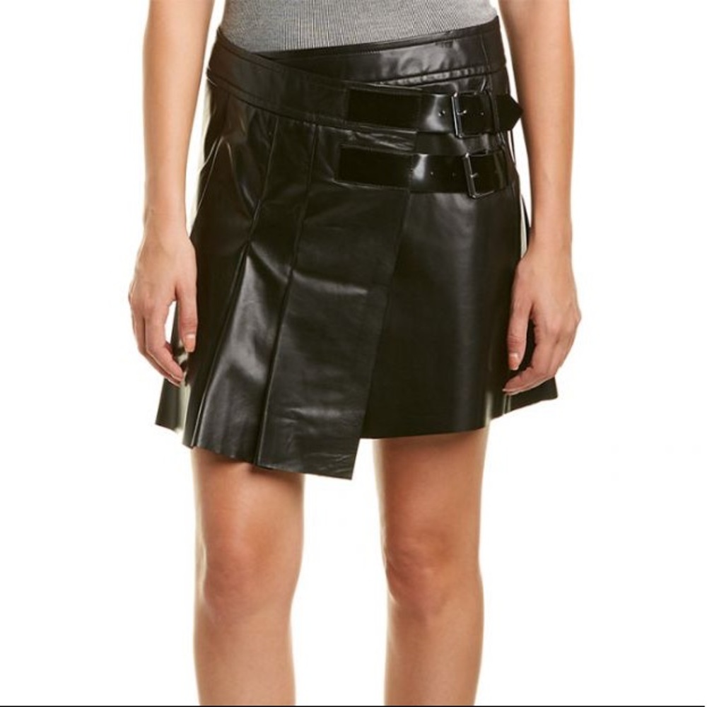 Helmut Lang Pleated Leather Mini Skirt